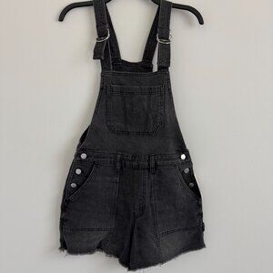 SO Women Denim Overall Shorts Distressed Raw Hem Adjustable Straps Size S